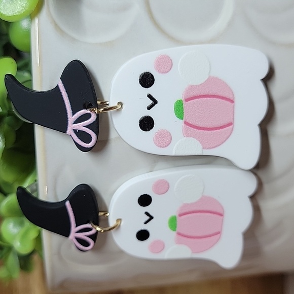 Beyond Adorable Jewelry - Cute Ghost Girl Earrings with Witch Hat